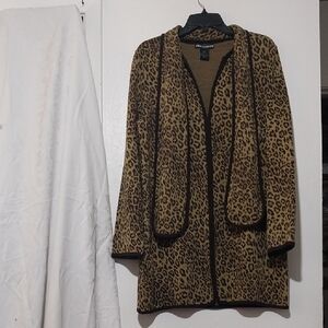 Nina Leonard Brown Leopard Print Cardigan